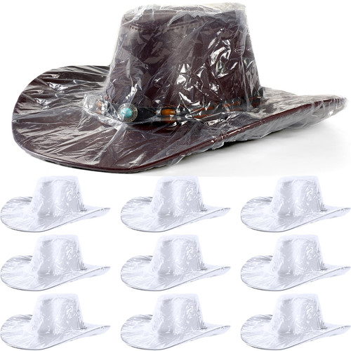 Funtery 10 Pcs Cowboy Hat Cover Rain Dust Plastic Waterproof Hat Protectors for Storage Keep from Rain Snow (Clear)