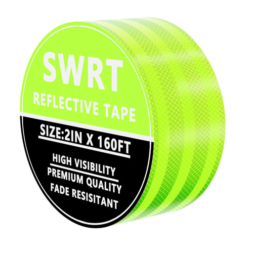 SWRT 2 Inch X 160 FT Reflective Tape Outdoor Waterproof DOT-C2 Fade Resistant Fluorescent Green Reflective Strong Adhesive Safety Warning Reflector Conspicuity Tape for Trailer Trucks Bikes