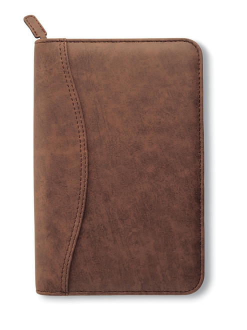 Day-Timer Simulated Distressed Leather Organizer Starter Set, Zip Closure, 8.5 x 5.5 Inches, Brown (D43074)