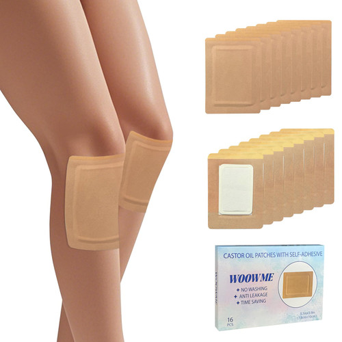 16Pcs Castor Oil Pack Wrap, Disposable Castor Oil Patches Packs with Anti Leakage Cotton Pad for Belly/Feet/Knee (Oils Not Included), 5.1" x 3.9"