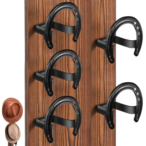 DoubleFill 5 Packs Cowboy Western Hat Rack Cowboy Hat Holder Hat Hanger Wall Mount Black Hat Hooks for Display Wall Decor Keeps Original Shape of Hat