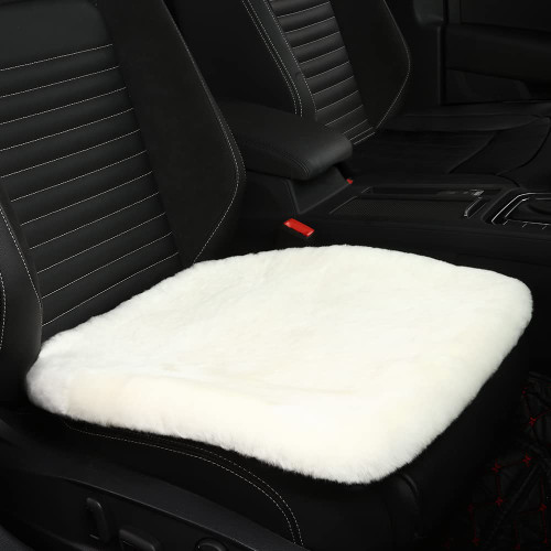 IRIWOOL Genuine Sheepskin Auto Seat Pad, Australian Soft Wool Seat Cover Breathable and Sweat-Wicking Comfort Warm Universal Fit,19.2 inch x19.2 inch (Front seat Cushion 1pc, Ivory White)