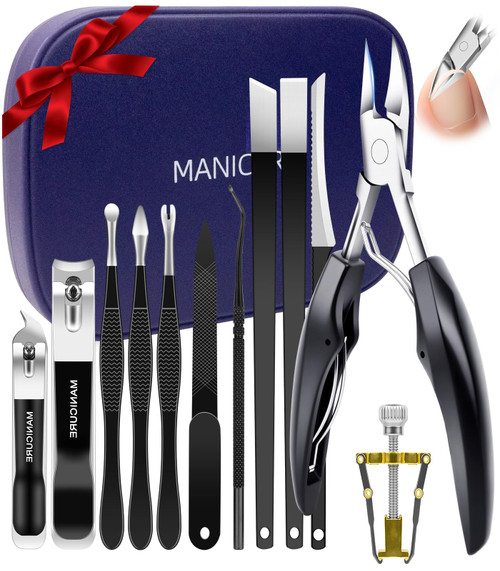 Toenail Clippers for Thick Nails - Ingrown Toenail Removal Kit - 12Pcs Podiatrist Grade Toe Nail Clippers for Seniors Men Women - Professional Home Pedicure Tools for Feet