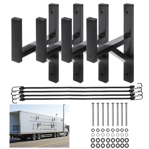 ZSHIGANMA 2/4 Racks Trailer Ladder Rack, Heavy Duty Steel Ladder Rack with Elastic Ropes for Truck, Open and Enclosed Trailer Side Wall Mount (Black) (4)