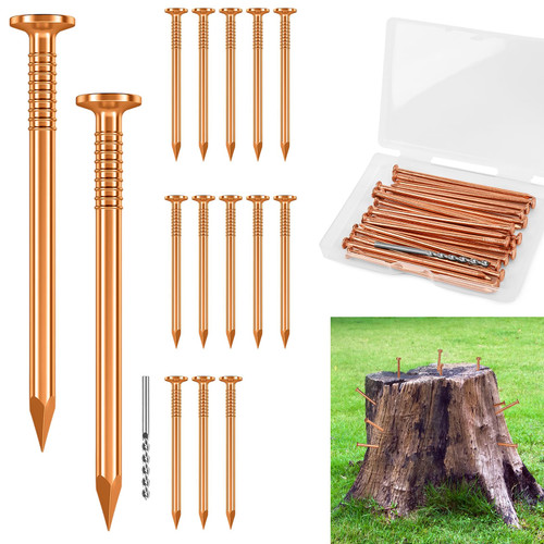 UNIFAMILY 15pcs Copper Nails for Killing Trees Stump Root, 3.15 Inch Long Pure Copper Nails Bulk with Drill, Heavy Duty Tree Stump Killer, Tree Removal Durable Spikes for Landscaping Gardening