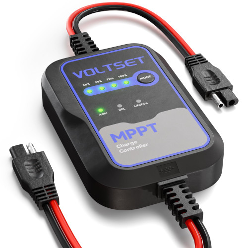 Voltset MPPT Solar Charge Controller : IP65 Waterproof - Display for Gel AGM Lead-Acid Lithium LiFePO4 Battery - Used in RV Marine Camper Van Truck Trailer (Mppt Solar Charge Controller use Below 50W)