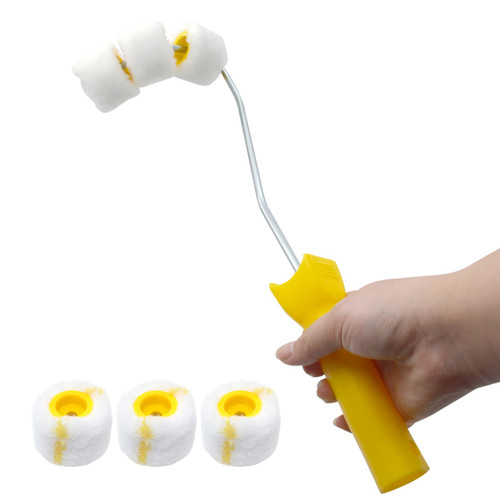 Pipe Paint Roller with Handle kit for Round Gas Pipe, Water Pipe，Fire Pipe, Fence Pipe or Arced Surface|3 PCS Micro Fine and 3 PCS Alternative Rough Fiber Rollers