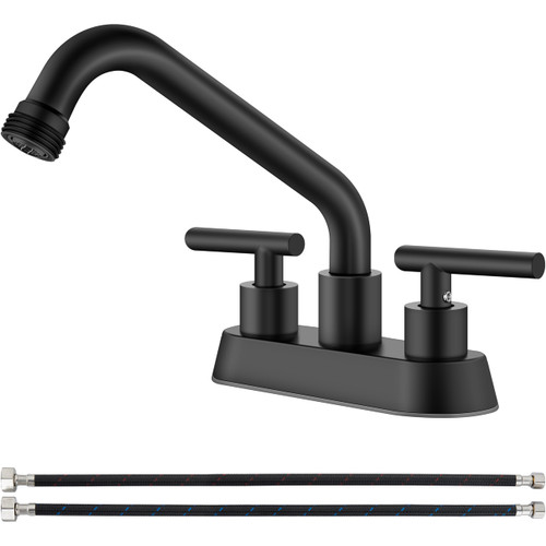 Aolemi Utility Sink Faucet 4 Inch Centerset, Laundry Sink Faucets with Swivel Spout and 3/4" NPT Threaded End, Dual Handle Faucet for Laundry or Utility Room, Matte Black