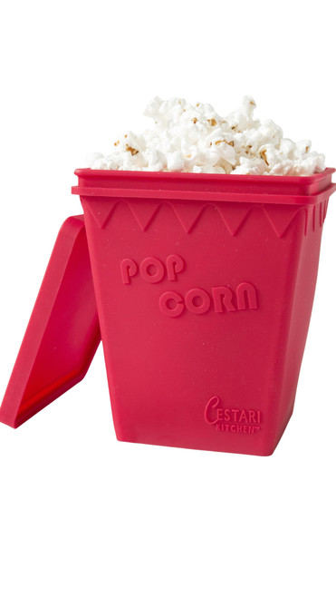 Microwave Popcorn Popper | Replaces Microwave Popcorn Bags | Healthy Air Popped Popcorn - No Oil Needed | BPA Free Premium European Grade Silicone Popcorn Maker by Cestari Kitchen (Red Makes 8 cups)
