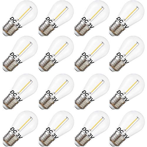 abulber DC 3V Low Voltage Solar String Light Bulbs, Only for 3V DC, Burn Out at 120V, Shatterproof Waterproof S14 LED Bulbs, E26 Base, 1W Warm White 2700K, 16 Pack