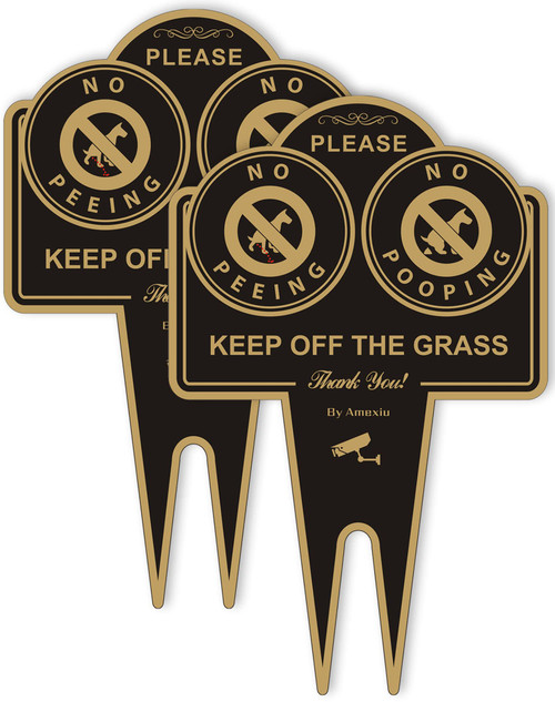 Amexiu No Pooping No Peeing Dog Sign, Keep Dog off Grass Yard Lawn Sign, Double Sided 15 x 9.5 X 0.08 Inches Rust Free, Easy Mounting Waterproof Durable Ink Black Gold Color, 2 Pack