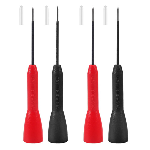 UMLIFE 4 Pack 2mm Extended Needle Test Probes, 600V/10A Non-Destructive Insulation Wire Piercing Needle Stainless Steel Extra Thin Electrical Needle multimeter Probe for Fluke Meter Test Lead
