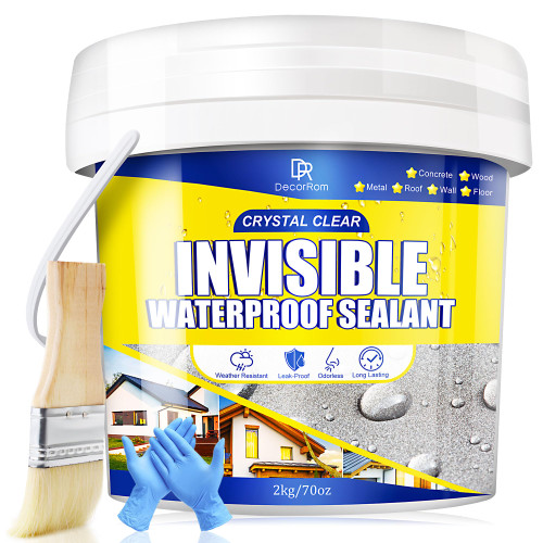 Transparent Waterproof Coating, 70oz Clear Waterproof Sealant - Concrete Crack Sealant for Roofs, Walls, Wood & Terraces - Indoor/Outdoor Flexible Water-Based UV-Resistant Crack-Proof Protection