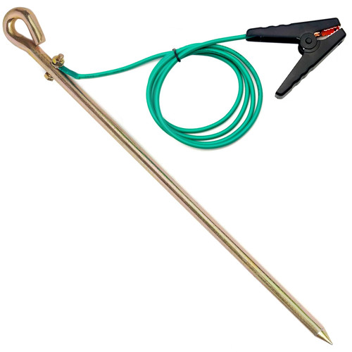 Minidodoca Portable Ground Rod with 5.1ft 12AWG UL Listed Grounding Wire with Crocodile Clip,Great for Electric Fences,Antennas,Generator,Ground Post Pin(Grounding Rod with 5.1ft Wire)