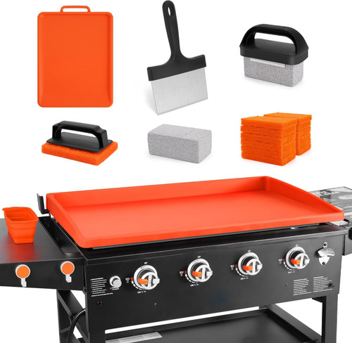 WYZJC Upgraded Blackstone Griddle Cleaning Kit, with 36 Inch Silicone Griddle Mat, Oil Cup Liner, Heat-Resistant Silicone Spatula Mat with Hanger, Griddle Scraper, Cleaning Brick, Scouring Pads