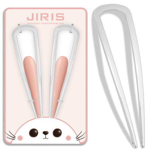 JIRIS 2PCS 4.2Inch French Hair Pins U-Shaped Pins for Women and Girls Fashion Metal Hair Pin French Twist Hair Pins for Buns, Updos,Stylish and Functional(set1-rabbit-silver)