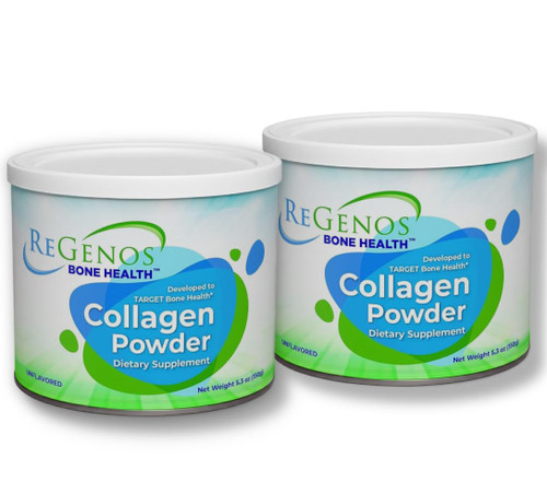 ReGenos Bone Health Collagen, Bioactive Hydrolyzed Collagen Peptides Powder Supplement, FORTIBONE®, Unflavored, Type I and III, Gluten Free, Kosher, 60 Day Supply (2 Pack)