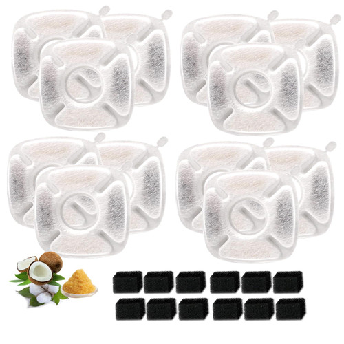 BRENSTEN 24 Count Pet Fountain Filters (12 Carbon + 12 Sponge) for Veken 95oz/2.8L Dog & Cat Water Fountain