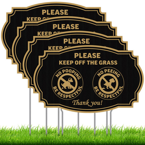 Harloon 4 Pcs 12 x 9 Inch No Pooping No Peeing Dog Sign Double Sided Keep off the Grass Yard Sign with Metal Stakes Please Be Respectful Curb Your Dog Sign Waterproof Stay off Grass Signs for Yard