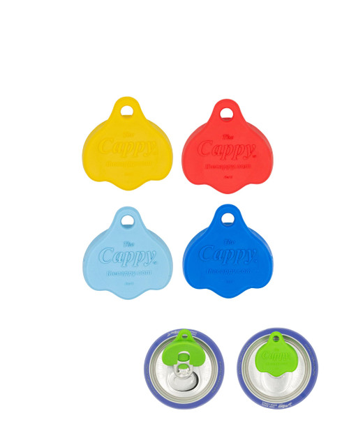The Cappy (4-pack) Reusable Beverage Can Opener & Closer - Fits All Standard Cans - Assorted Color Combos