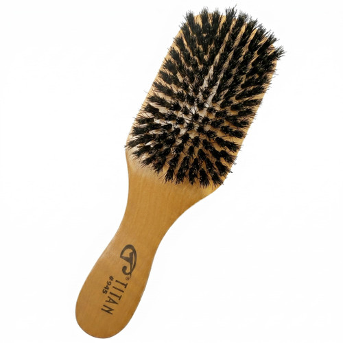Titan Club Wave Brush for Men - 100% Natural Boar Bristles, Durable Wooden Handle, Smoothing Brush for All Hair Types, Restores Shine and Waves