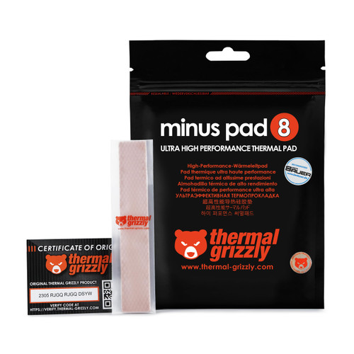 Thermal Grizzly Minus Pad 8-120x20x1.5mm 2-Pack Thermal Interface Pad, Electrically Non-Conductive, High Thermal Conductivity & Compressibility for SSDs, GPUs & Electronics