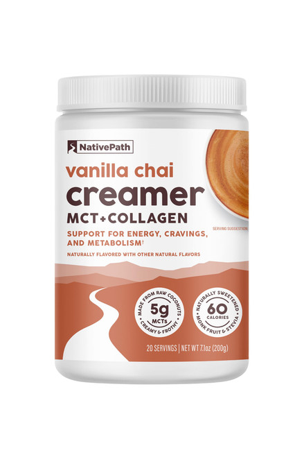 NativePath Vanilla Chai Keto Coffee Creamer, 20 Servings - MCT Oil & Collagen Protein, Sugar Free, Non-Dairy - Grass-Fed, Monk Fruit Sweetened (7.1 oz)