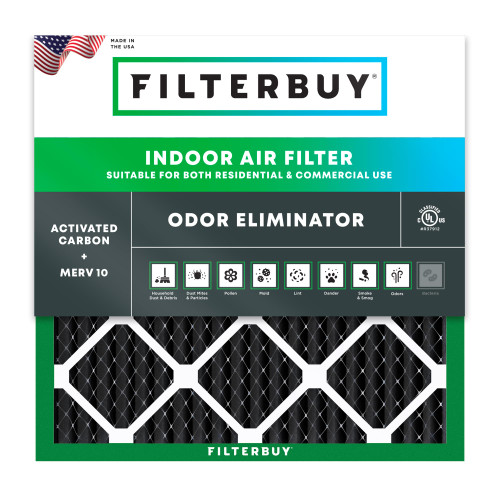 Filterbuy 20x20x1 Air Filter MERV 10 Odor & Allergy Defense with Activated Carbon (1-Pack), Electrostatic Pleated HVAC AC Furnace Filters Replacement, Made in USA (Actual Size: 19.50 x 19.50 x 0.75)
