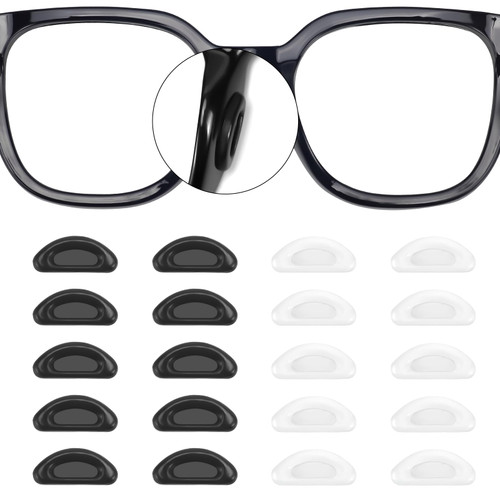 20 Pairs Eyeglass Nose Pads Stick On Silicone Anti-Slip for Glasses Sunglasses Thin Nose Pads Eyeglasses, Adhesive Nose Pad for Eyeglass, Anti Slip Eyeglass Nose Pads (10Clear+10Black)