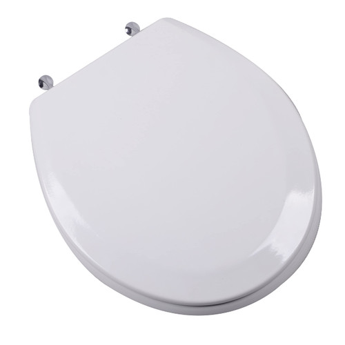 Bath Décor 1Q1R6-00CH Premium Molded Wood Toilet Seat with Metal Single Post Hinge, Round, White with Chrome