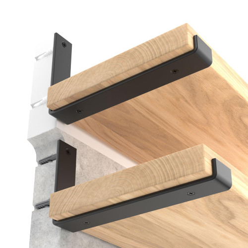 LEOPO 10 inch Shelf Brackets 6-Pack ,1/5 inch Thick Heavy Duty Industrial Bracket for DIY Floating Shelf Support, Black Coated Wall Shelf Support, 9.25” x 6” x 1.5”