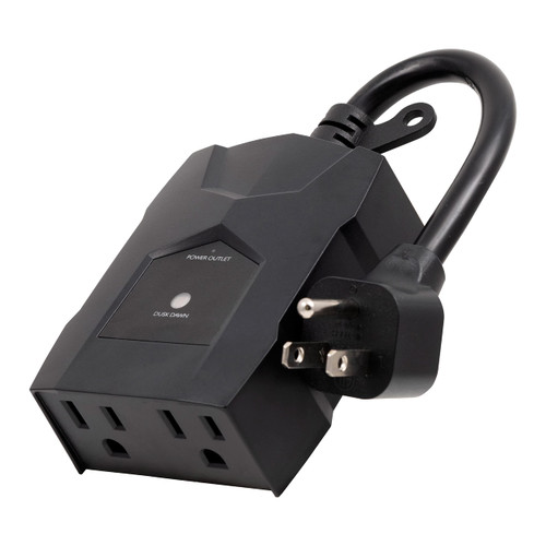 UltraPro Outdoor Dusk to Dawn Outlet Timer, Dual Outlet Light Sensor Plug, Weather‑Resistant Automatic Lighting Control for Landscape & Seasonal Lights, 1 Pack, Black, 70303
