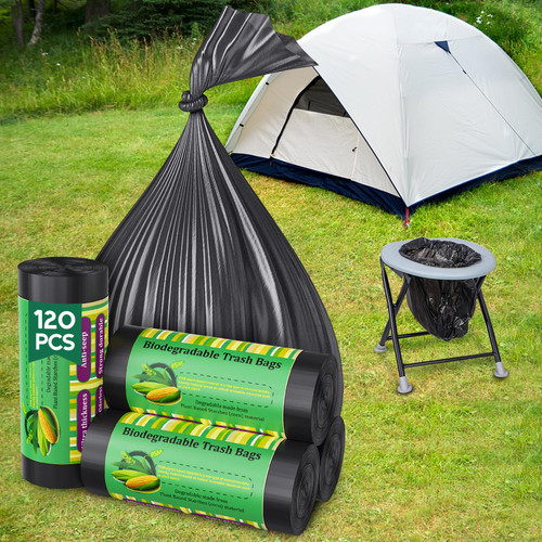 120 Portable Camping Toilet Bags, Biodegradable Compostable 5-8 Gallon Emergency Camp Potty Poop Bags, Thickened Trash Waste Bags for Bucket Toilet Seat Camping Trash Can Outdoor