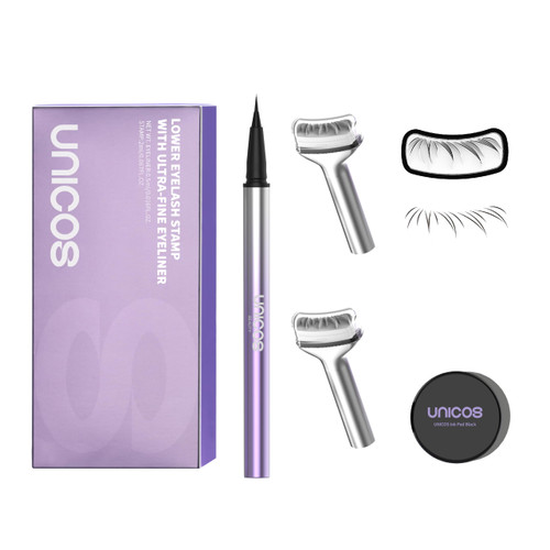 Unicos 2-IN-1 Lower Lash Stamp, Bottem Lash Stamp with Ultra-Fine Eyeliner Pen, Natural Eyelash Stamp, Easy to Use, Long-Lasting, Waterproof, Smudge-Proof