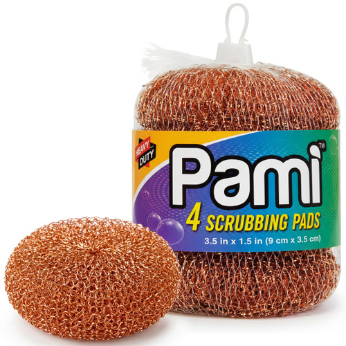 PAMI Heavy Duty Non Scratch Copper Scrubbers for Pots and Pans, Copper Wool Scrubber, Reusable Scouring Pads, Pack of 4
