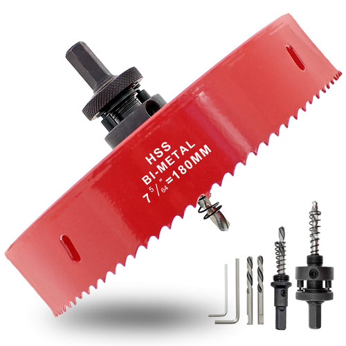 Hordion 180mm 7.1 inch Hole Saw with Drill Bits & Arbor, Heavy Duty Bi-Metal Hole Cutter for Wood Plastic Drywall