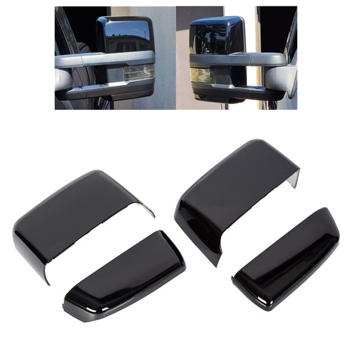 HECASA Tow Mirror Caps Covers Compatible with 1988-2019 Chevy Silverado GMC Sierra Truck Pickup Replacement for 23444125 23444126 23444119 2344412 Plastic Glossy Black
