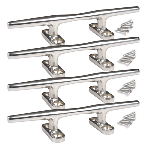 MX Boat Cleats 4 inch,Marine Cleat 316 Stainless Steel Rope Dock Cleats Open Base with Fasteners for Marine, Deck, Nautical Décor 4 Pack
