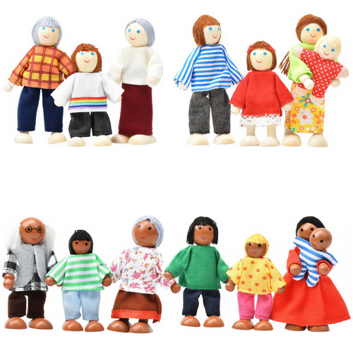 Glyaini 14 Pcs Wooden Dollhouse People Family Set with Movable Limbs, Mini People Figures for Doll House Play