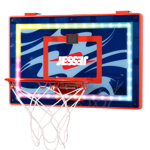Jesser Hoop Over The Door Mini Basketball Hoop – 2 Gameplay Modes: Shot Clock or Score Keeping, 5" Exclusive Ball, Electric LED Scoring, Net, Air Pump - Indoor Sports Fun for Kids 6+