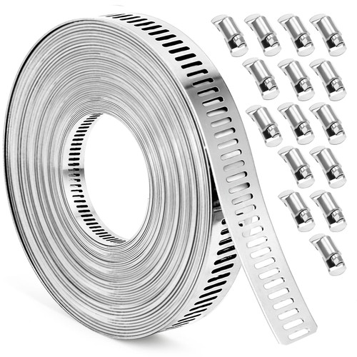 Hose Clamps, DIY 36 FT Metal Strap + 15 Fasteners, Hose Clamps Stainless Steel, Large Adjustable Hose Clamp Pipe Clamp for Pipe Automotive Mechanical Applications