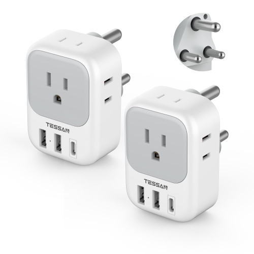 South Africa Plug Adapter 2 Pack, TESSAN Type M Power Adapter with 4 AC Outlets 3 USB Ports(1 USB C), Travel Adaptor US to Botswana Namibia Nepal Bhutan South Africa Plug Adapter 2 Pack, TESSAN Type M Power Adapter with 4 AC Outlets 3 USB Ports(1 USB C), Travel Adaptor US to Botswana Namibia Nepal Bhutan