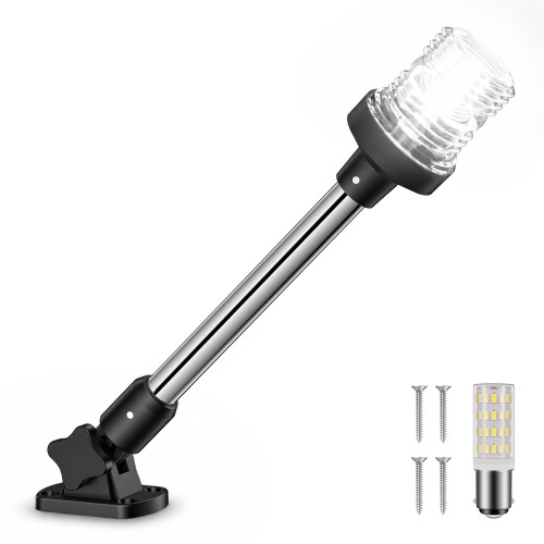 Obcursco Boat Stern Lights, IP67 Waterproof Fold-Down White LED Anchor Light for Marine, Pontoon, Fishing, Bass, and Jon Boats(12 Inches)