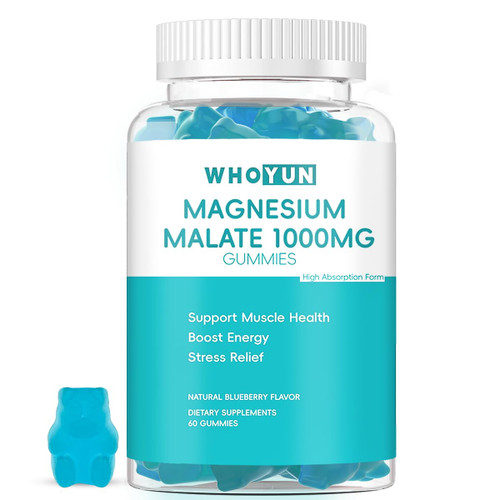 Whoyun Magnesium Malate Gummies 1000mg, Enhanced Absorption Magnesium Chewables Supplement with Malic Acid for Energy Boost & Muscle Health, 60 Count