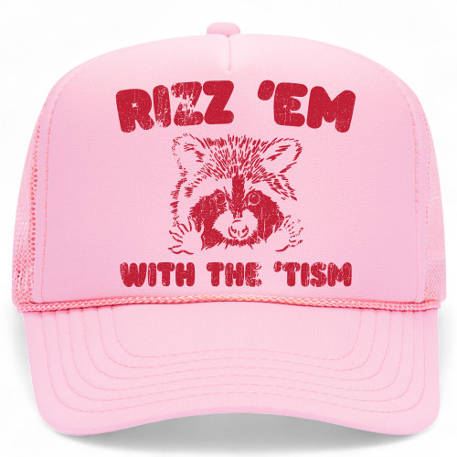 Rizz Em with The Tism Trucker Hat | Funny Raccoon Meme | Premium Mesh Foam Snapback Hat for Men & Women (US, Alpha, One Size, Pink) Rizz Em with The Tism Trucker Hat | Funny Raccoon Meme | Premium Mesh Foam Snapback Hat for Men & Women (US, Alpha, One Size, Pink)