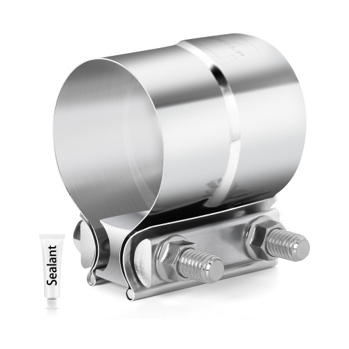 ZEHCLP Exhaust Clamp Butt Joint 304 Stainless Steel Band Lap Joint Band Clamp Stainless Steel for Pipes Sleeve Couple ，Catalytic Converters，Muffler (1, 5.0 inch)