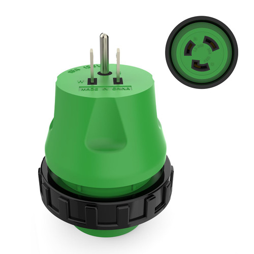 RVGUARD 30 Amp to 110 Volt RV Adapter Plug with Locking Connector, NEMA 5-15P to NEMA L5-30R Electrical Power Adapter, Green