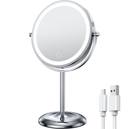 Gospire 7" Lighted Makeup Mirror with Magnification 10X/1X, Rechargeable Cordless Stepless Dimming LED Lights, 360° Swivel Magnifying Cosmetic Vanity Standing Mirror for Dresser, Bathroom Gospire 7" Lighted Makeup Mirror with Magnification 10X/1X, Rechargeable Cordless Stepless Dimming LED Lights, 360° Swivel Magnifying Cosmetic Vanity Standing Mirror for Dresser, Bathroom
