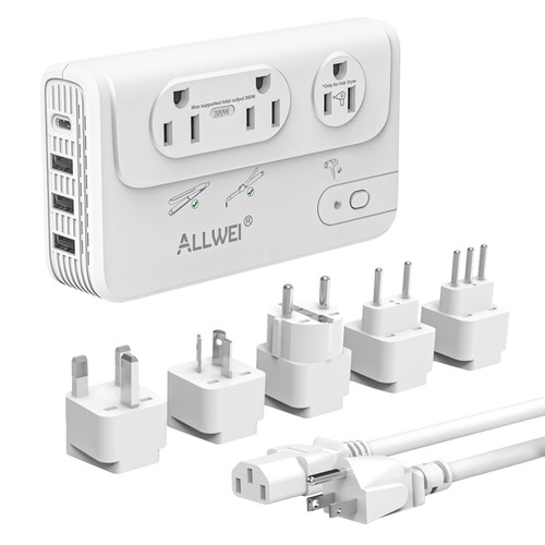 ALLWEI 2000W Travel Voltage Converter 220v to 110v Converter for European Travel Voltage Adapter for Hair Dryer Straightener/Curling Iron, Power Converter Adapter Combo with Type C, E/F, G, I, L