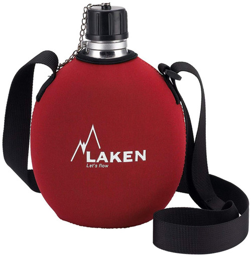 Laken Clasica 34oz Water Canteen, Aluminum Camping Bottle with Neoprene Pouch and Strap, Narrow Mouth, Leak Proof, BPA Free, Red